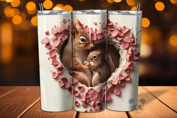 Charming Mom Baby Squirrels 3D Tumbler Wrap
