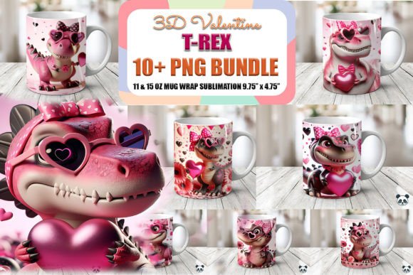 Cute T-rex 3D Valentine Mug Wrap Bundle: A Modern Twist on Sublimation Design