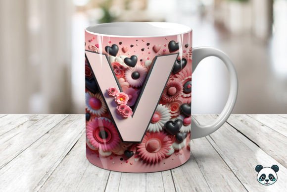 Letter V 3D Valentine Mug Wrap Design
