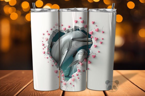 Mom Baby Dolphins 3D Tumbler Wrap Design