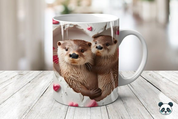 Mom Baby Otters 3D Mug Wrap Design Guide