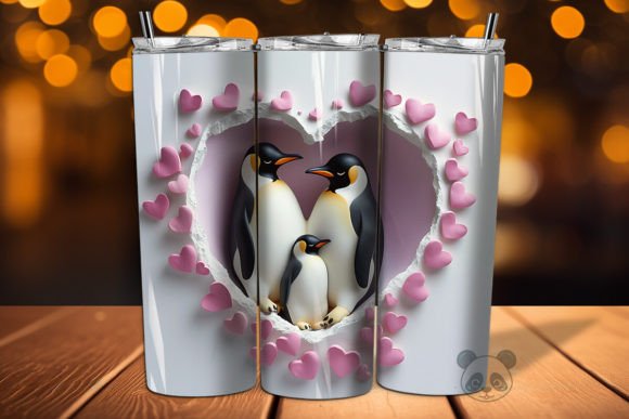 Mom Baby Penguins 3D Tumbler Wrap Design