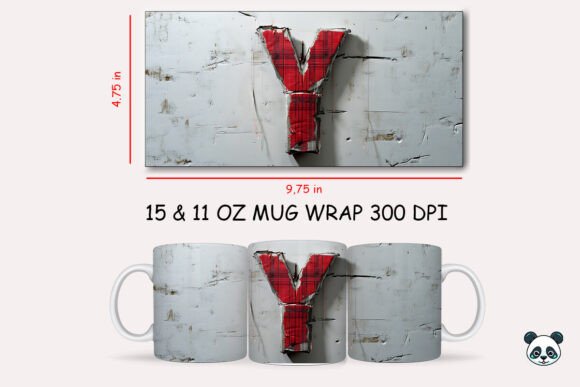 Red Plaid 3D Letter Y Mug Wrap