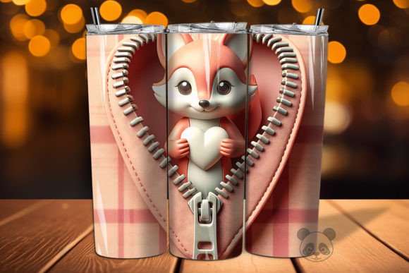 Valentine Zipper Fox 3D Tumbler Wrap