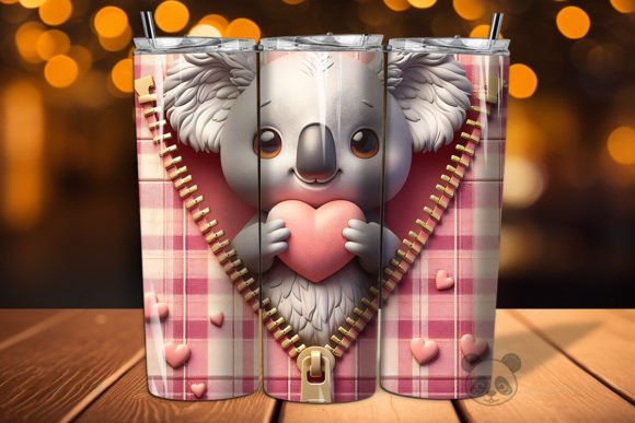 Valentine Zipper Koala 3D Tumbler Wrap