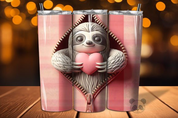 Valentine Zipper Sloth 3D Tumbler Wrap